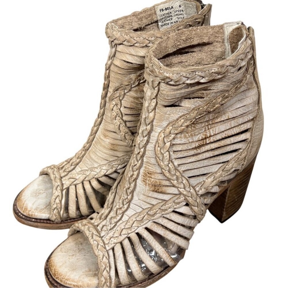 FREEBIRD Bela Open Toe Distressed Leather Booties Rustic Taupe Sz 8 EUC - Picture 1 of 11